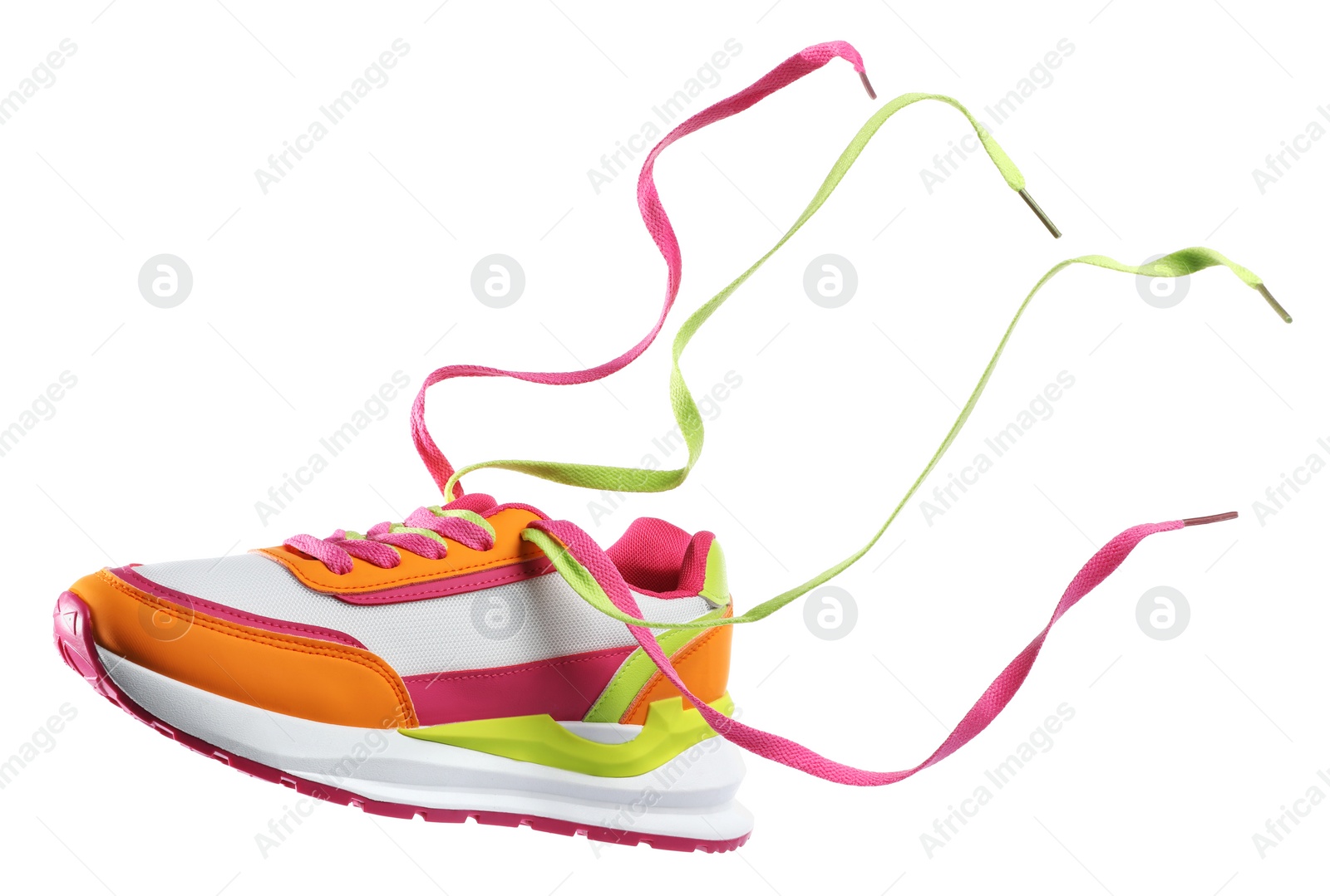 Photo of One stylish colorful sneaker isolated on white