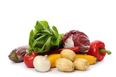 Different fresh ripe vegetables isolated on white