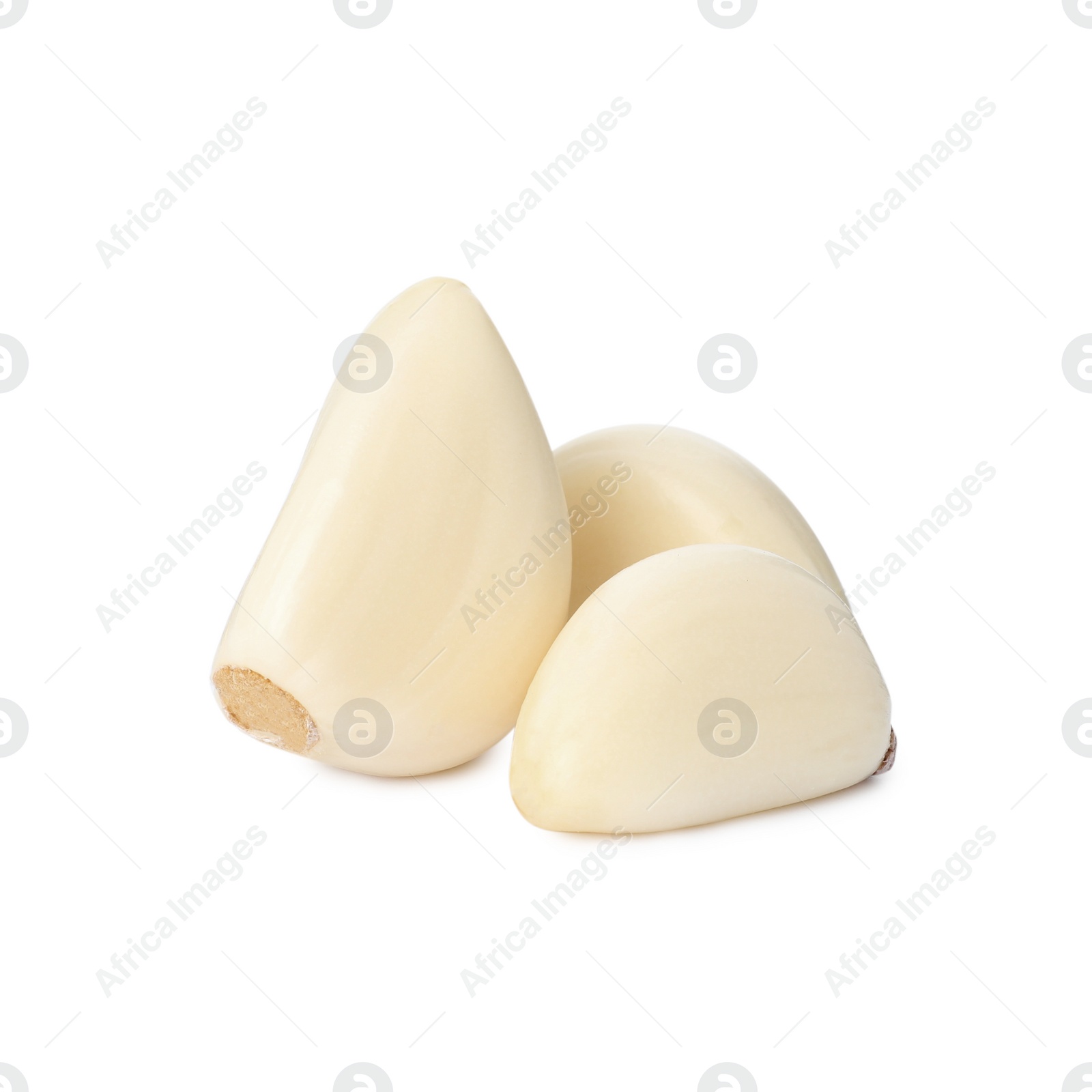 Photo of Fresh organic garlic cloves on white background