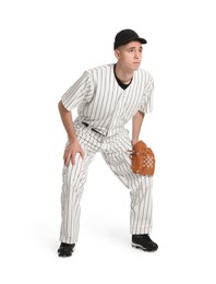 Photo of Baseball player with glove on white background