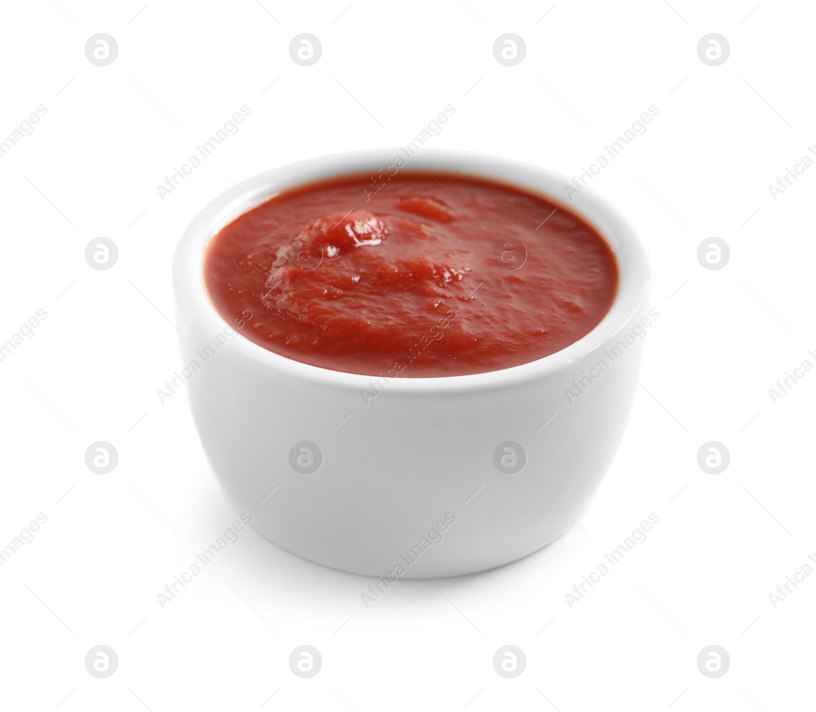 Photo of Delicious tomato sauce in bowl on white background