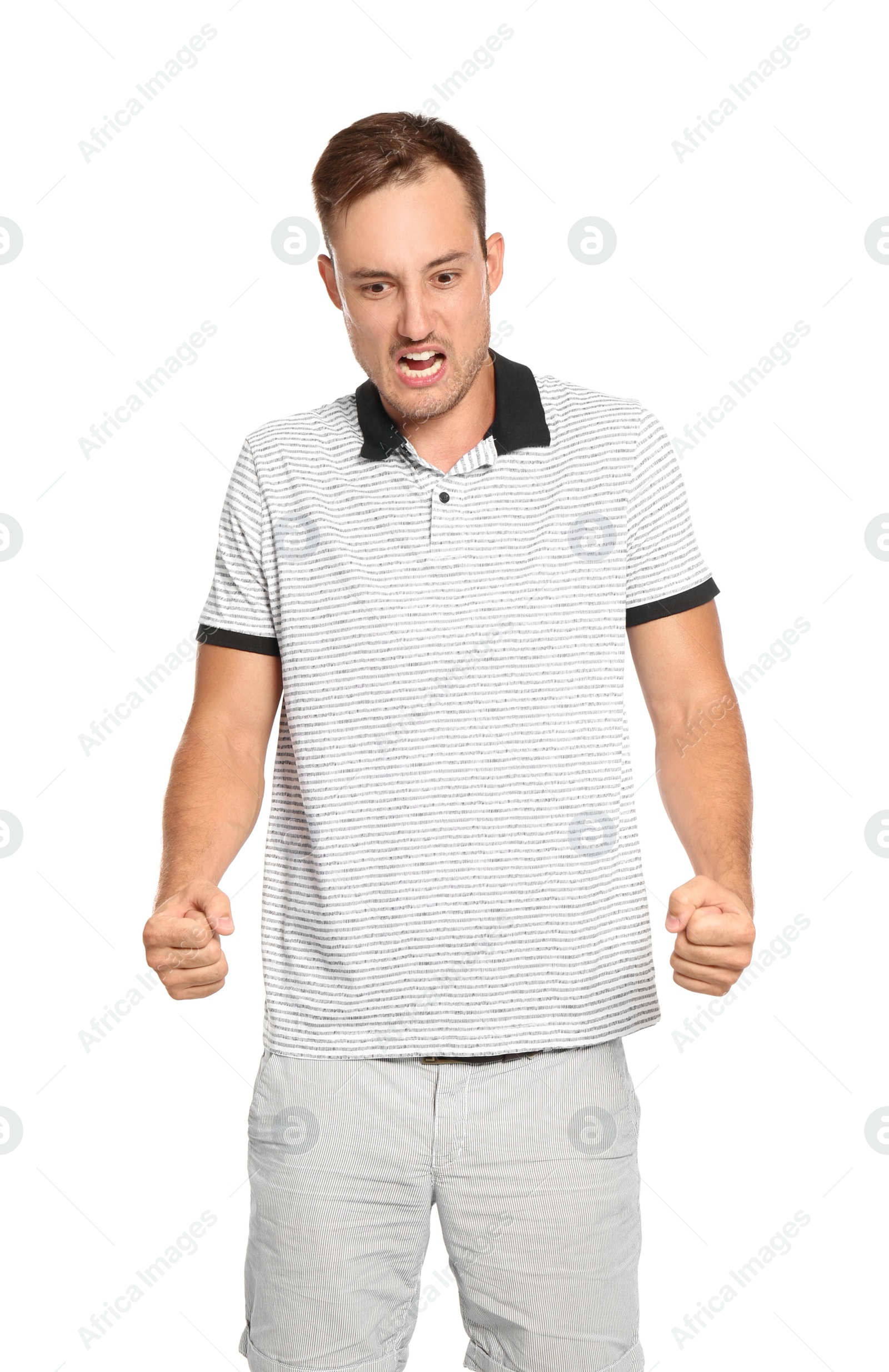 Photo of Young man in casual clothes posing on white background