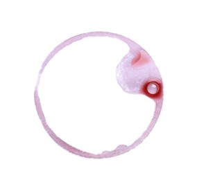 Red wine ring on white background, top view