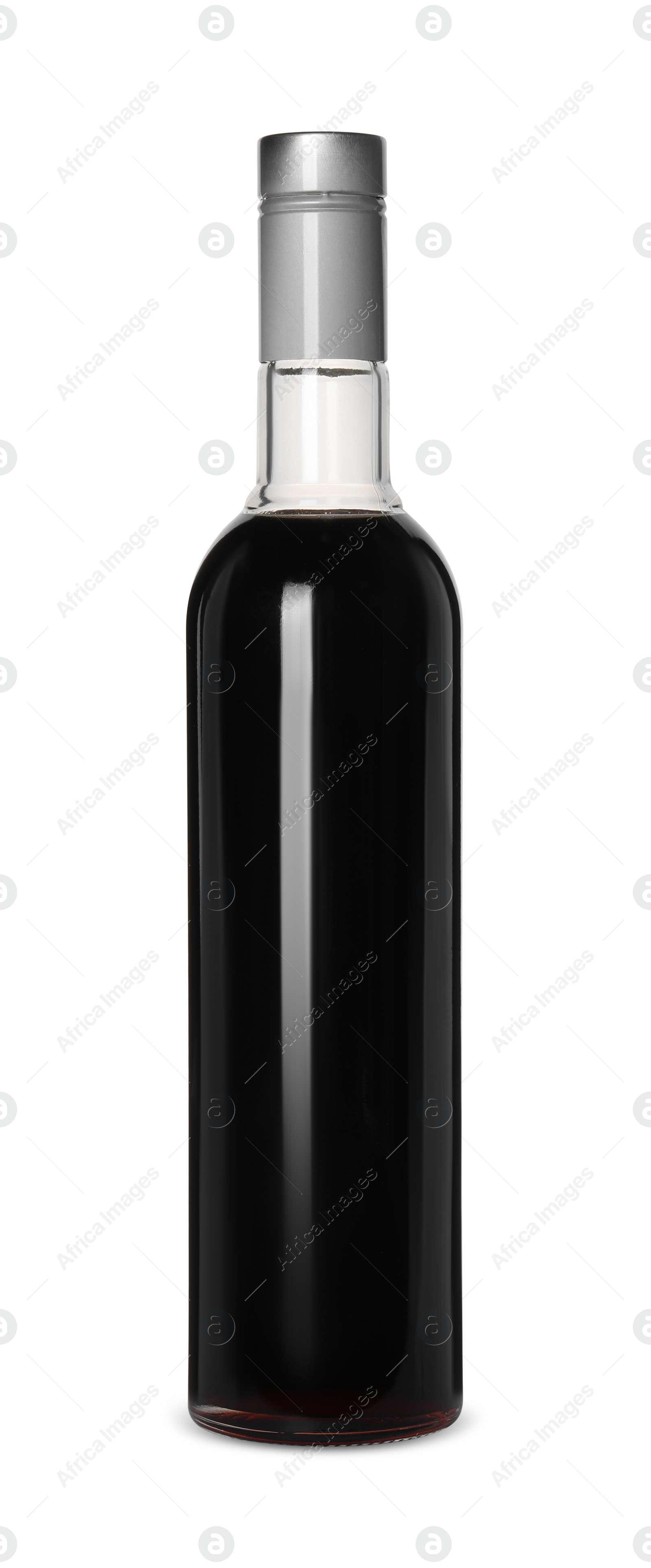 Photo of Bottle of delicious syrup for coffee on white background