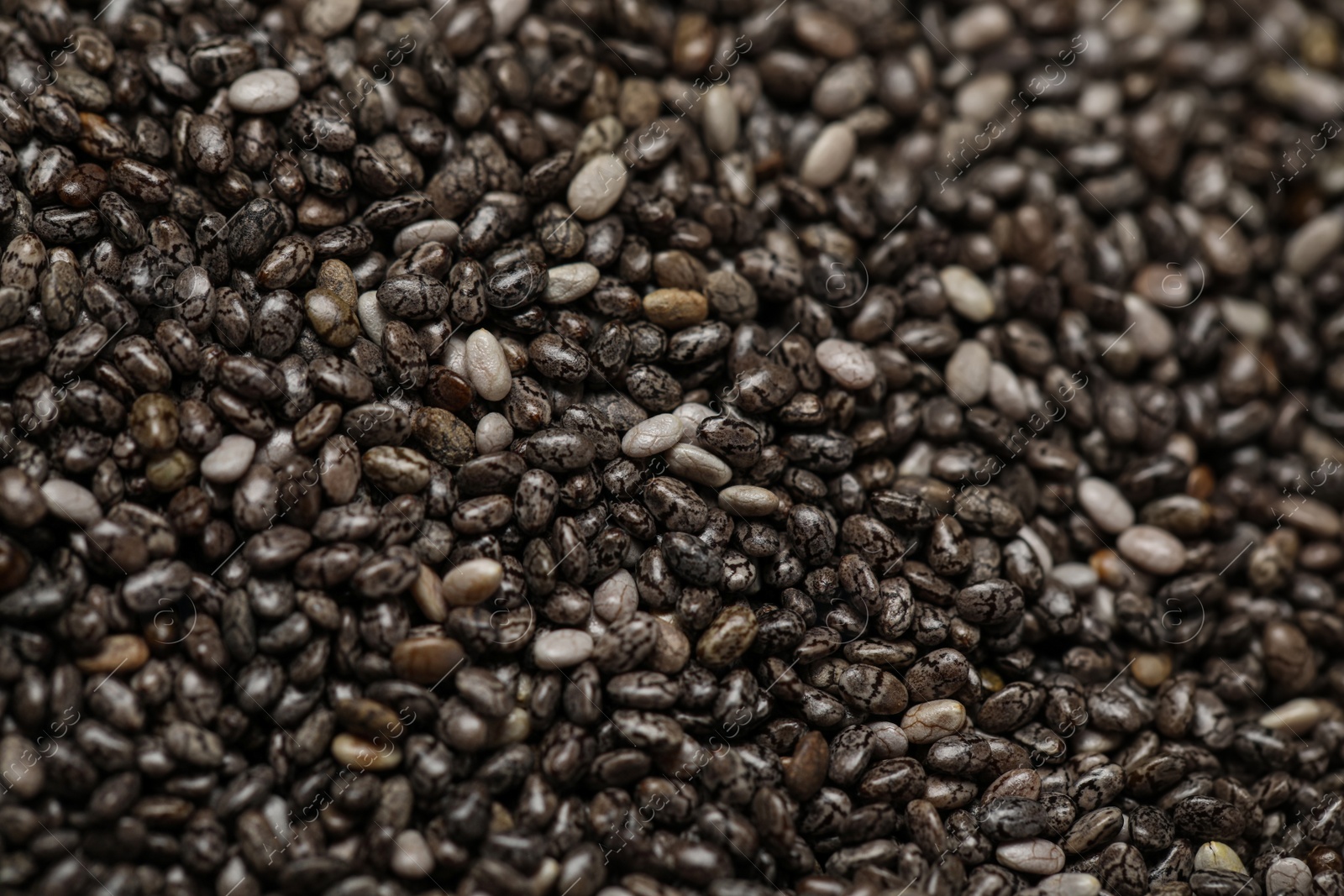 Photo of Chia seeds as background, top view. Organic superfood