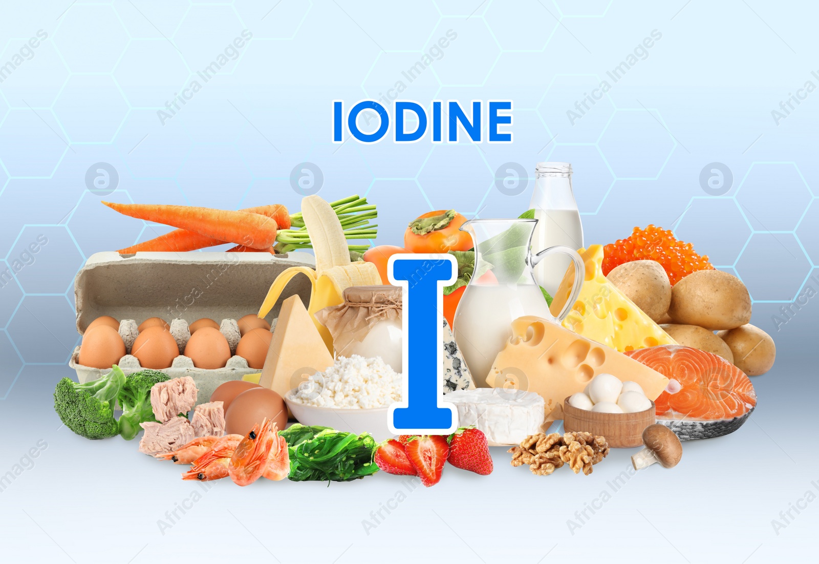 Different products rich in Iodine on color background Image of Different products rich in Iodine on color background
