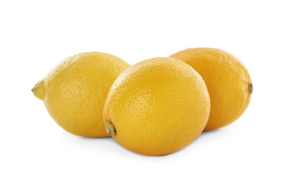 Photo of Whole fresh ripe lemons on white background