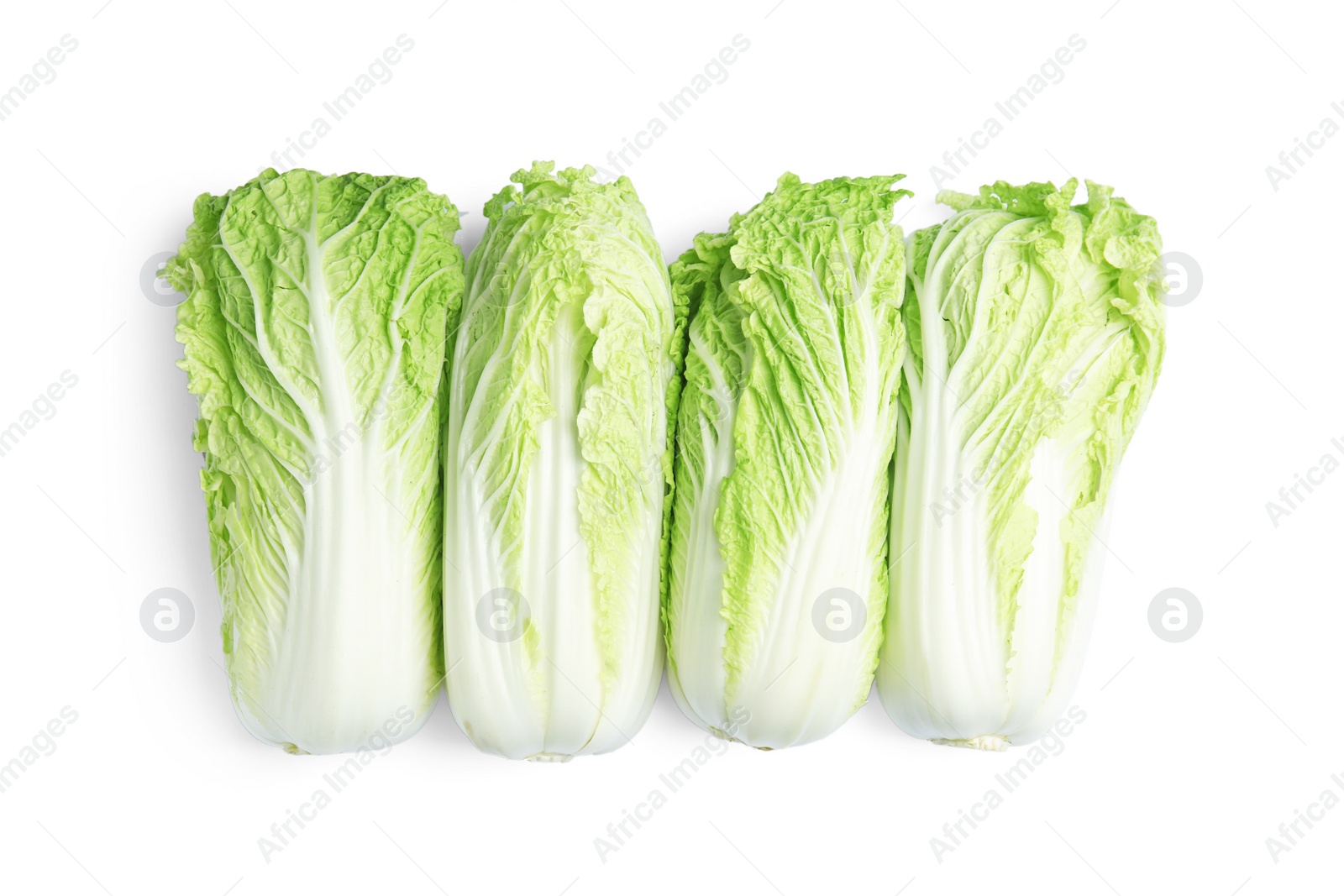 Photo of Fresh ripe cabbages on white background