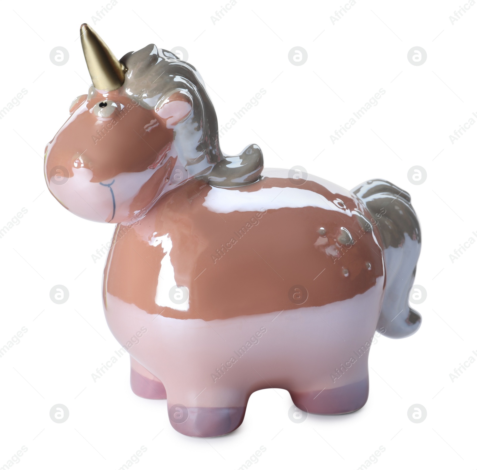 Photo of Cute pink ceramic unicorn isolated on white