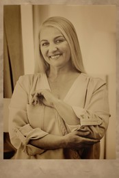 Old picture of beautiful mature woman. Portrait for family tree