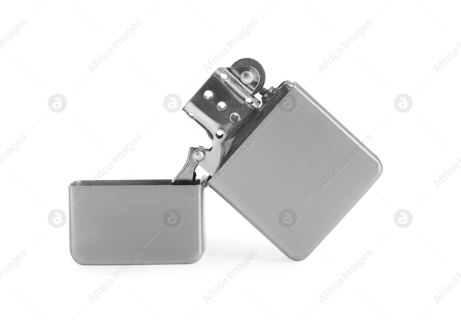 Photo of Gray metallic cigarette lighter isolated on white