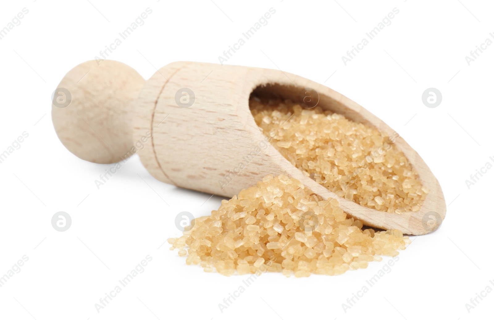 Photo of Brown sugar in scoop isolated on white