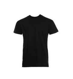 Photo of Mannequin with black men's t-shirt isolated on white. Mockup for design
