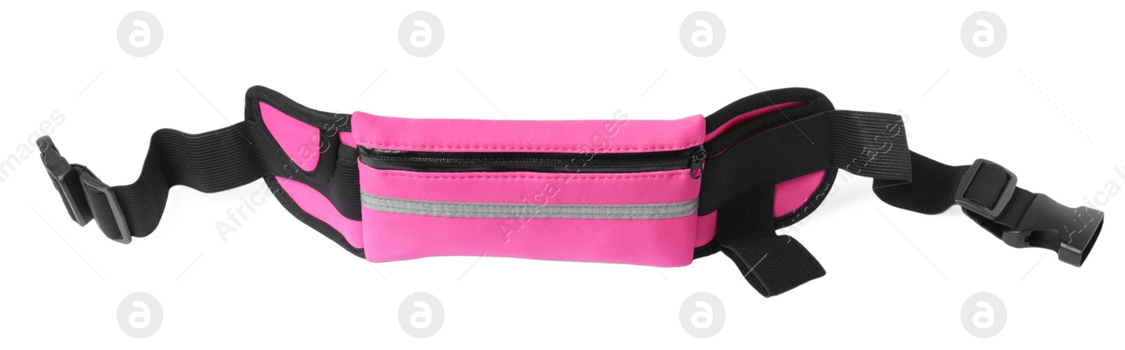 Photo of Stylish pink waist bag on white background