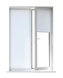 Modern open plastic window on white background