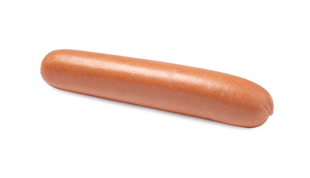 Photo of Fresh raw sausage isolated on white. Ingredient for hot dog