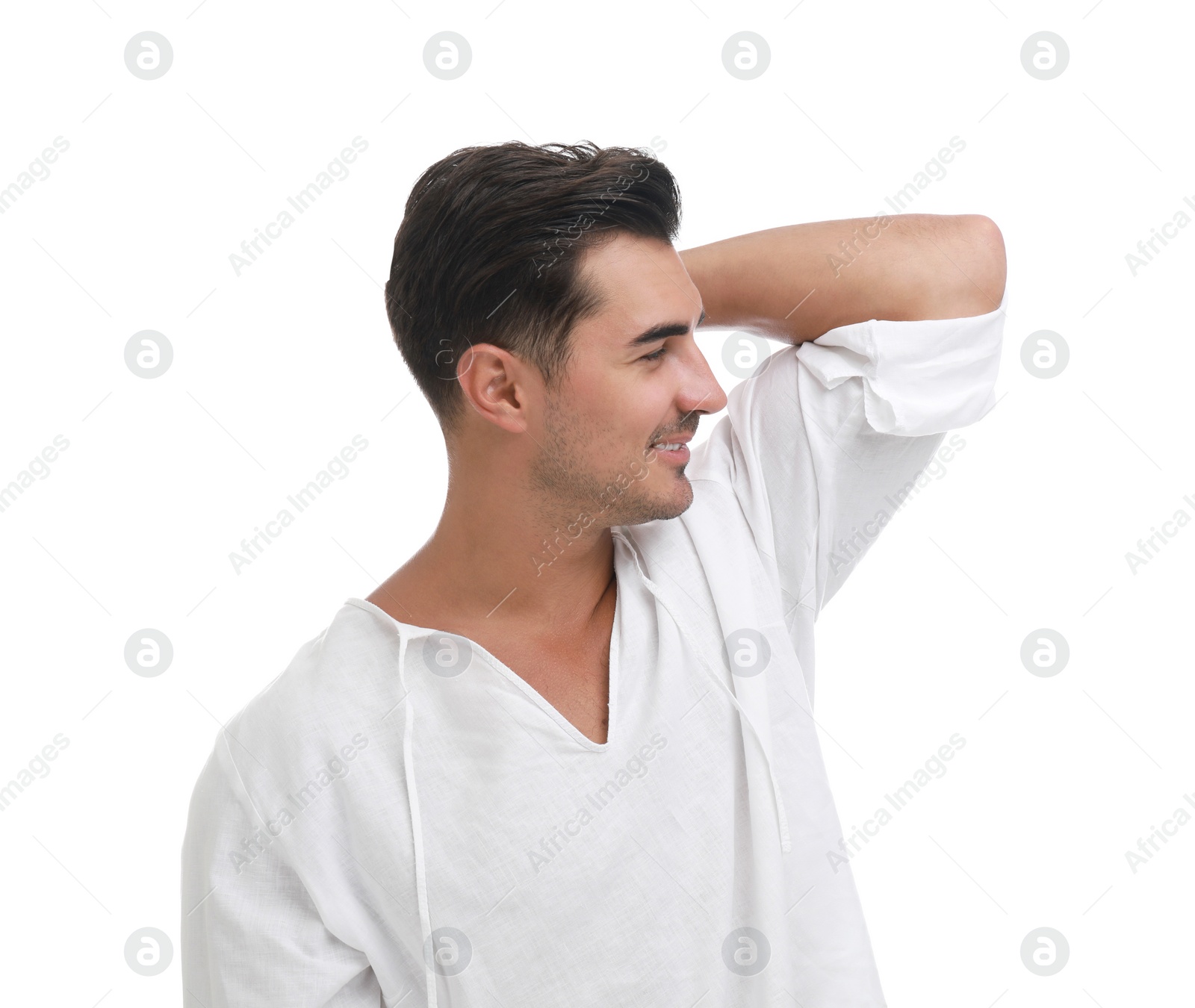 Photo of Portrait of handsome young man on white background