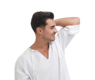 Photo of Portrait of handsome young man on white background