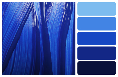 Image of Paint strokes as background, closeup. Color of the year 2020 (Classic blue)