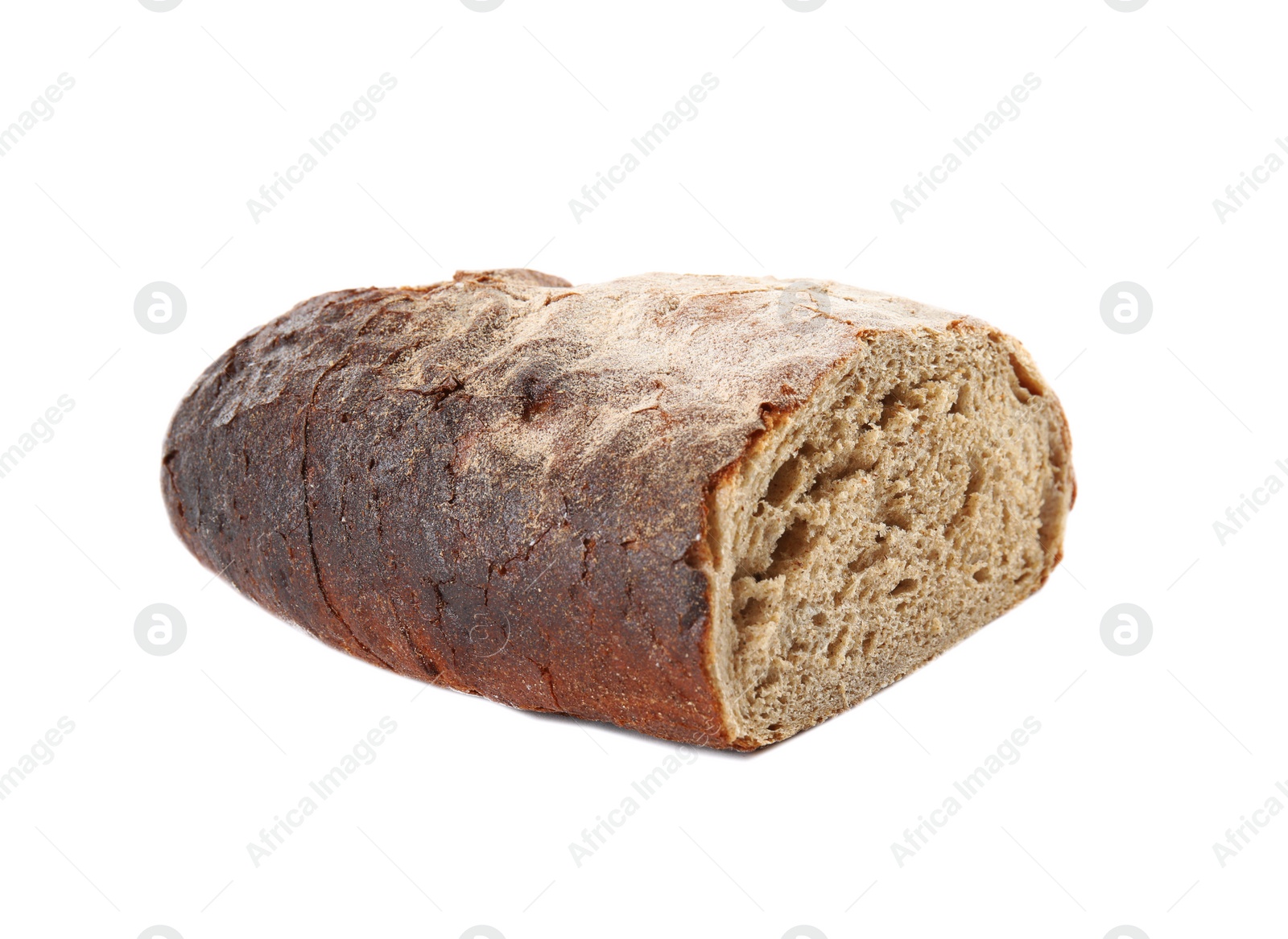 Photo of Half of rye bread isolated on white