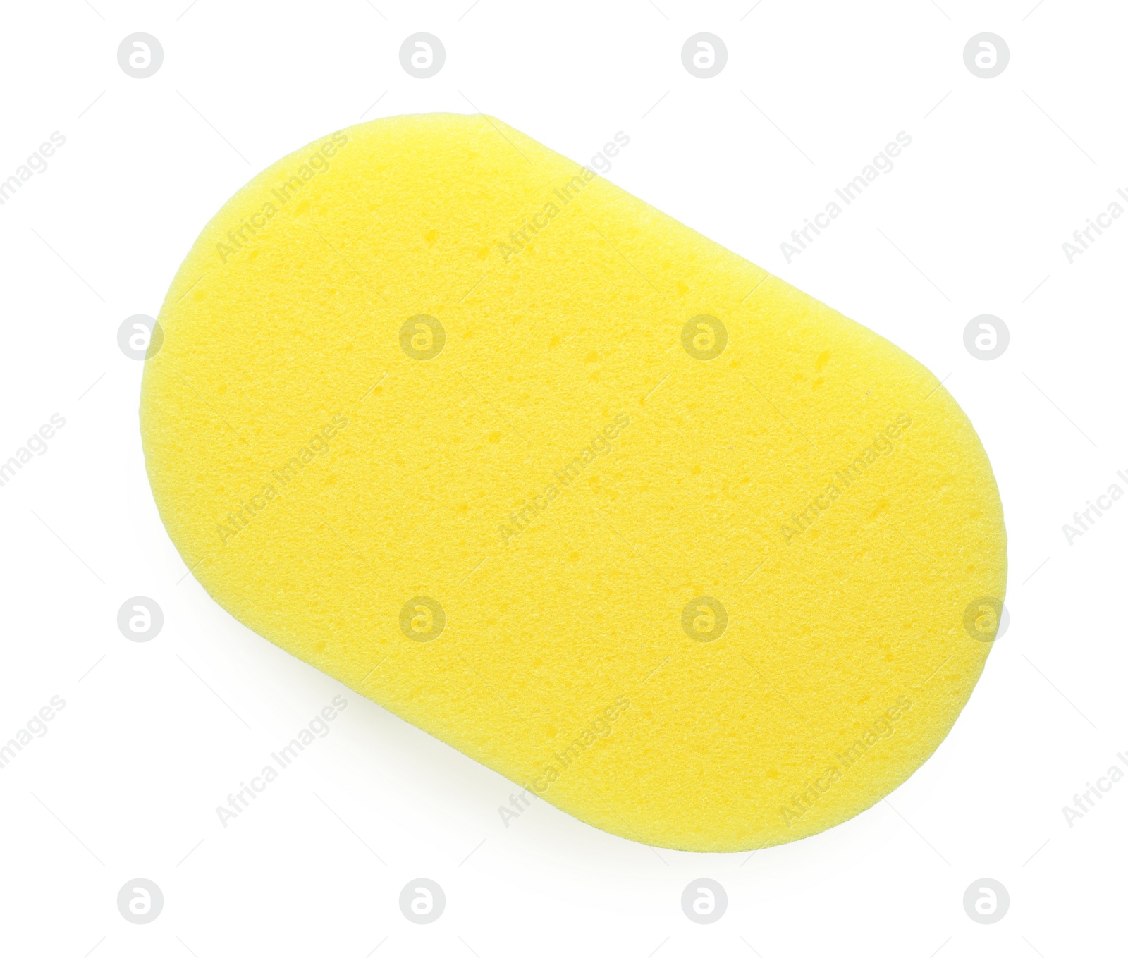 Photo of One yellow sponge isolated on white, top view