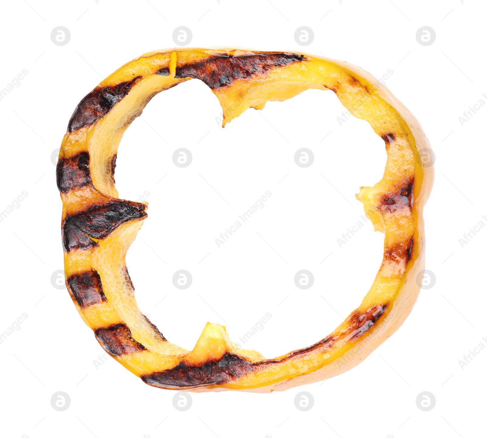 Photo of Slice of grilled yellow pepper isolated on white