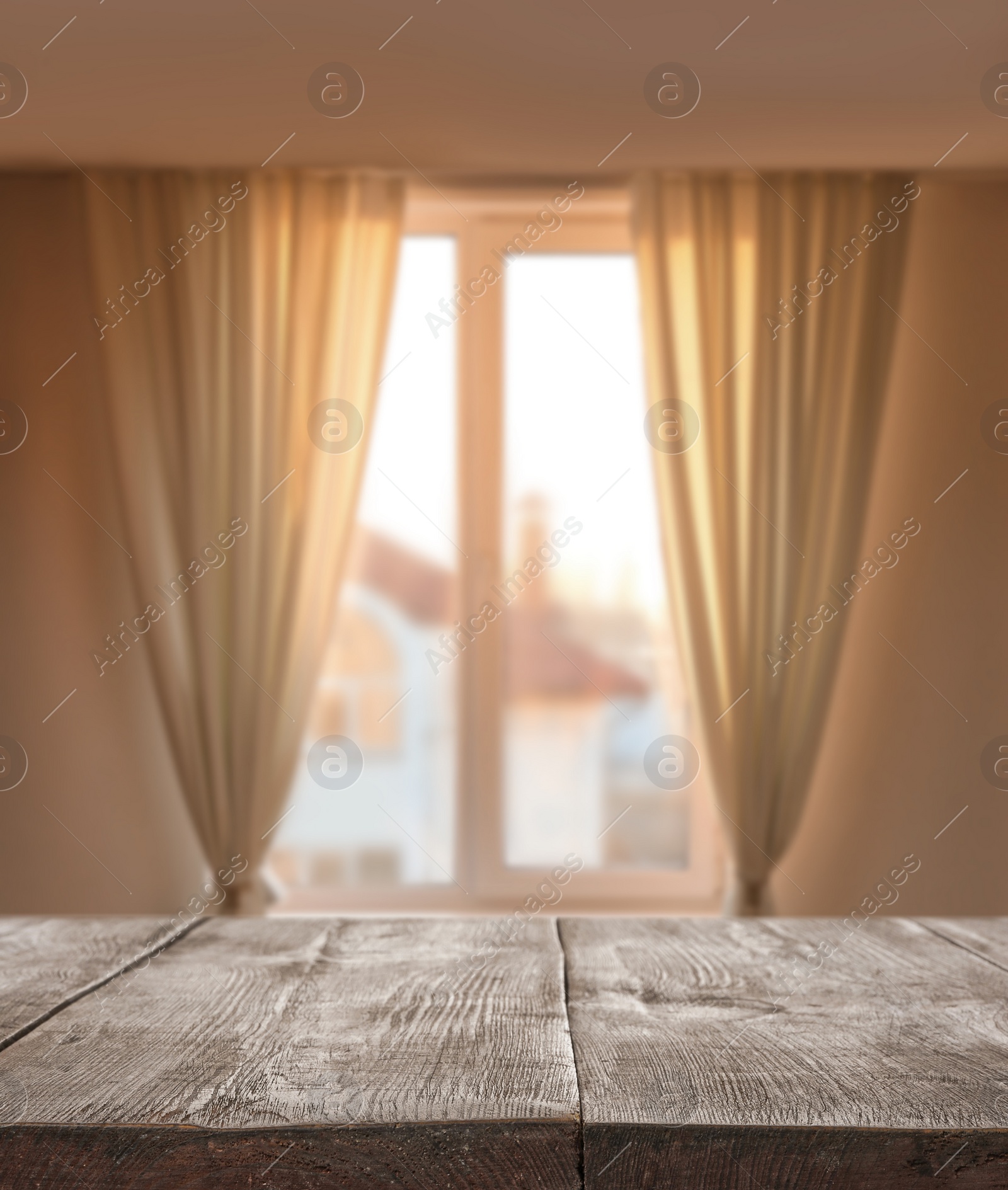 Image of Empty wooden table in room. Space for design