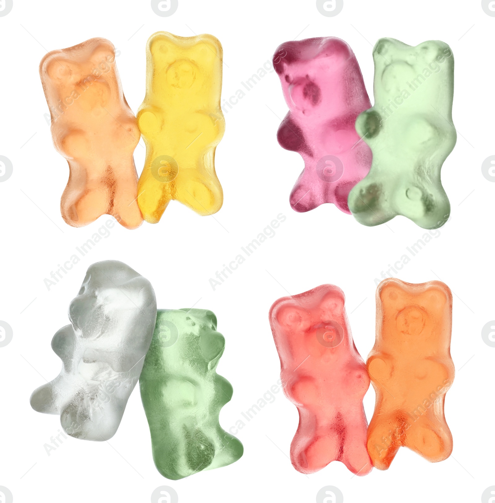 Image of Set with delicious jelly bears on white background