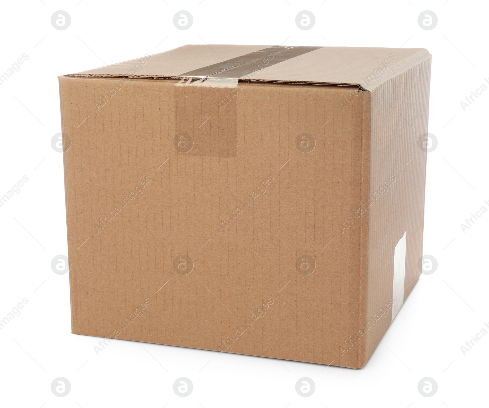 Photo of One closed cardboard box on white background