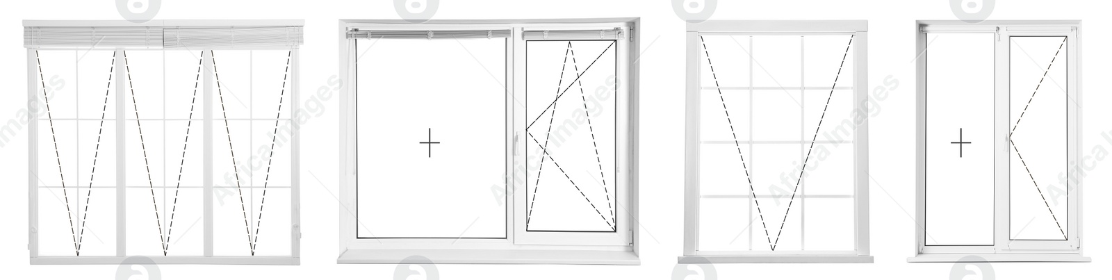 Image of Modern windows with opening type lines on white background. Banner design