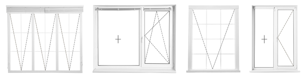 Modern windows with opening type lines on white background. Banner design