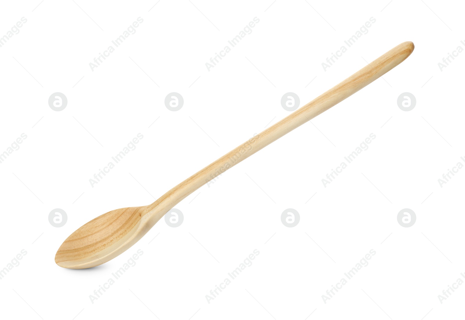 Photo of One empty wooden spoon isolated on white