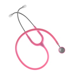 Photo of Stethoscope on white background, top view. Medical device