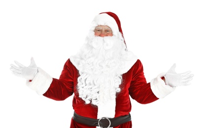 Happy authentic Santa Claus on white background