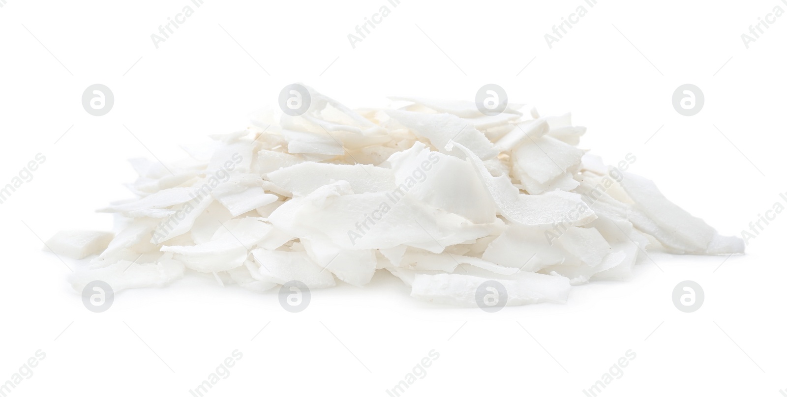 Photo of Fresh coconut flakes on white background