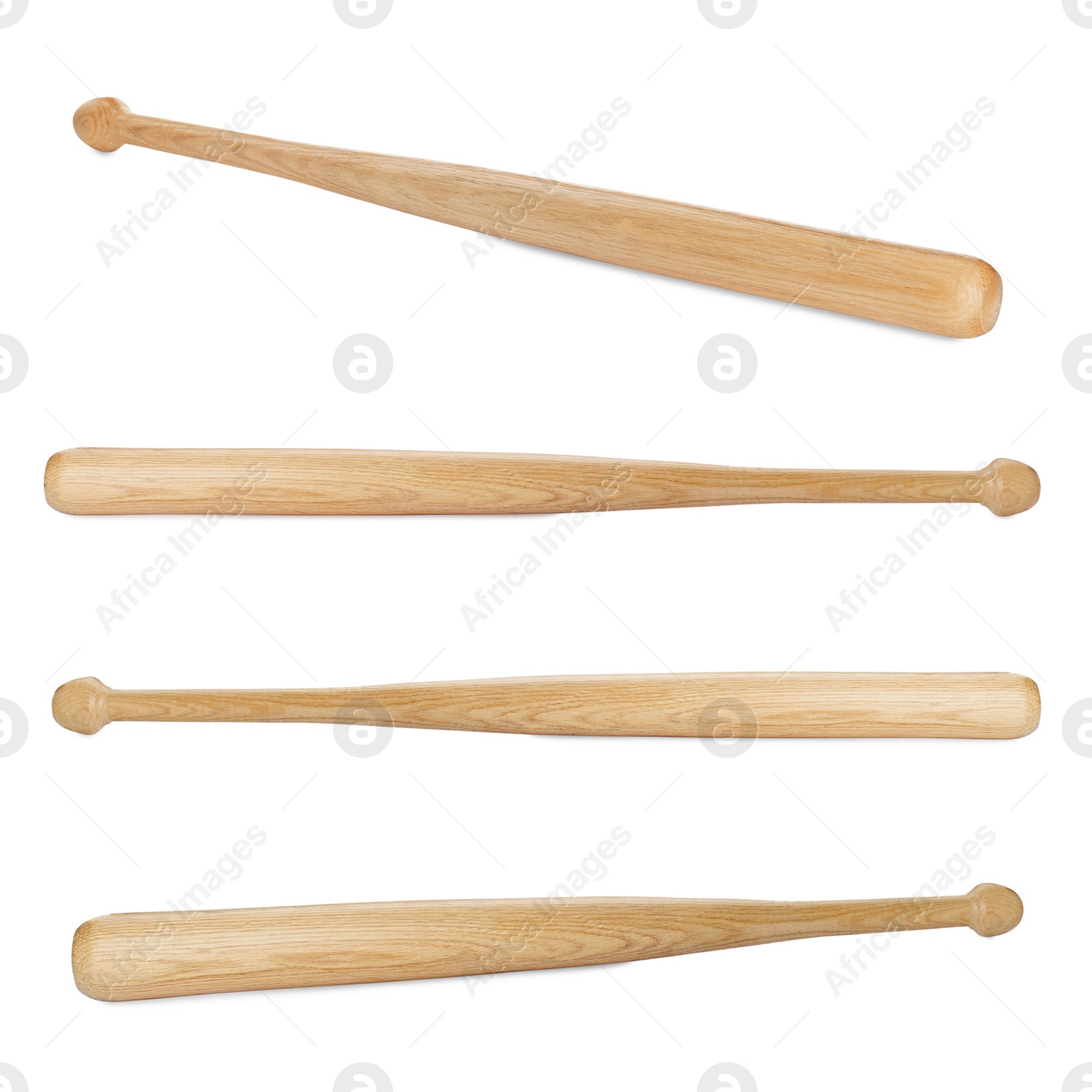 Image of Many different wooden baseball bats isolated on white, set