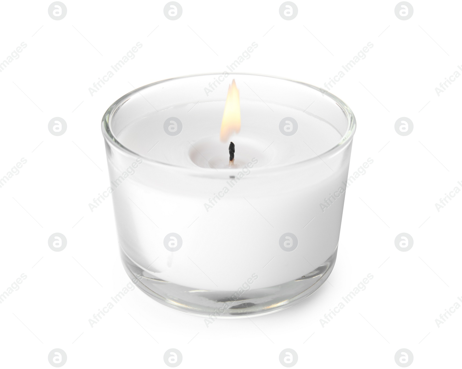 Photo of Wax candle in glass holder on white background