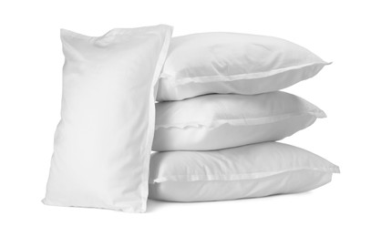 Many new soft pillows isolated on white