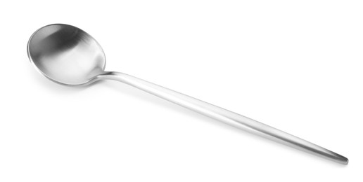 One shiny silver spoon isolated on white