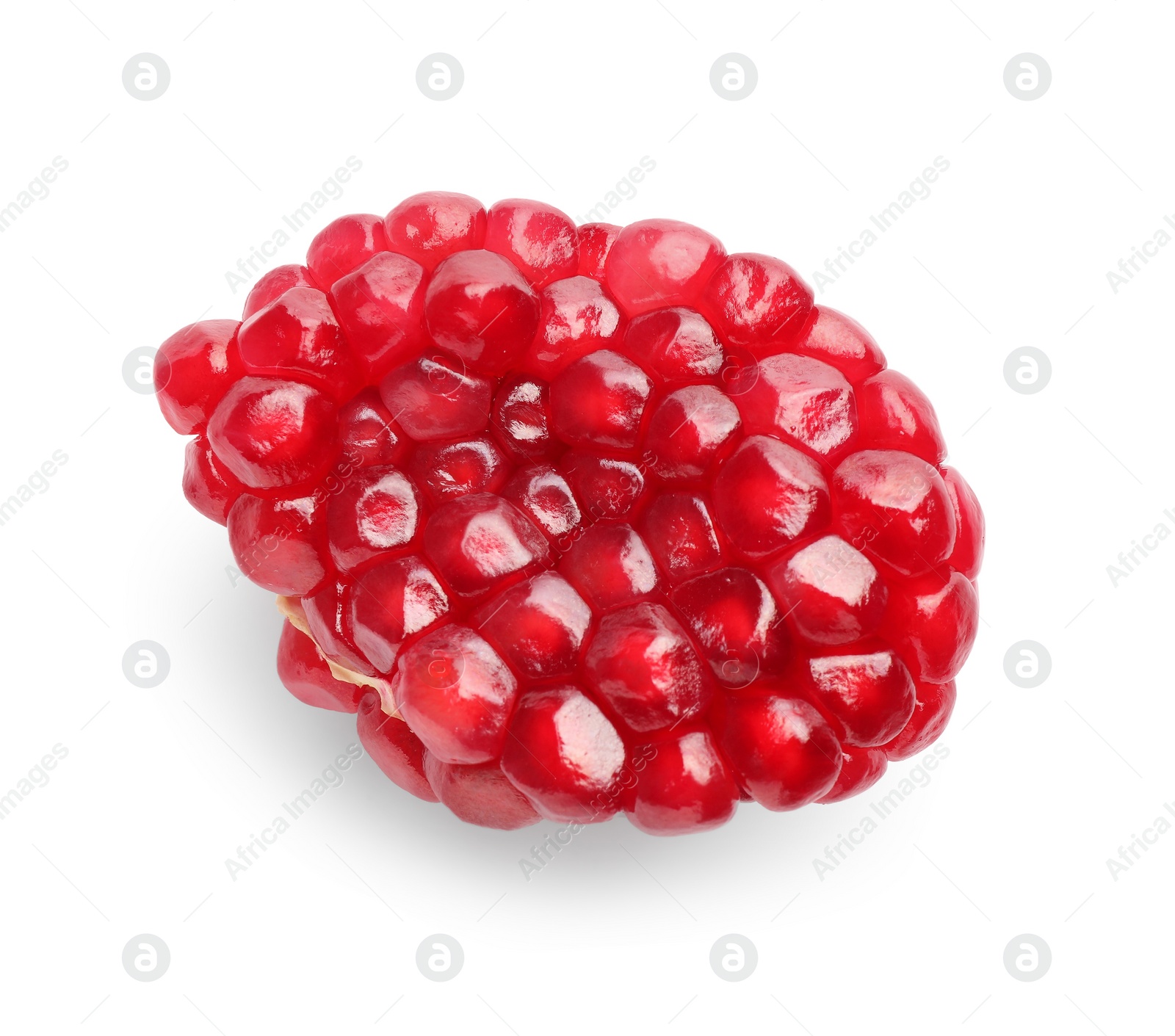 Photo of Fresh ripe pomegranate seeds isolated on white, top view