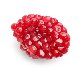 Fresh ripe pomegranate seeds isolated on white, top view