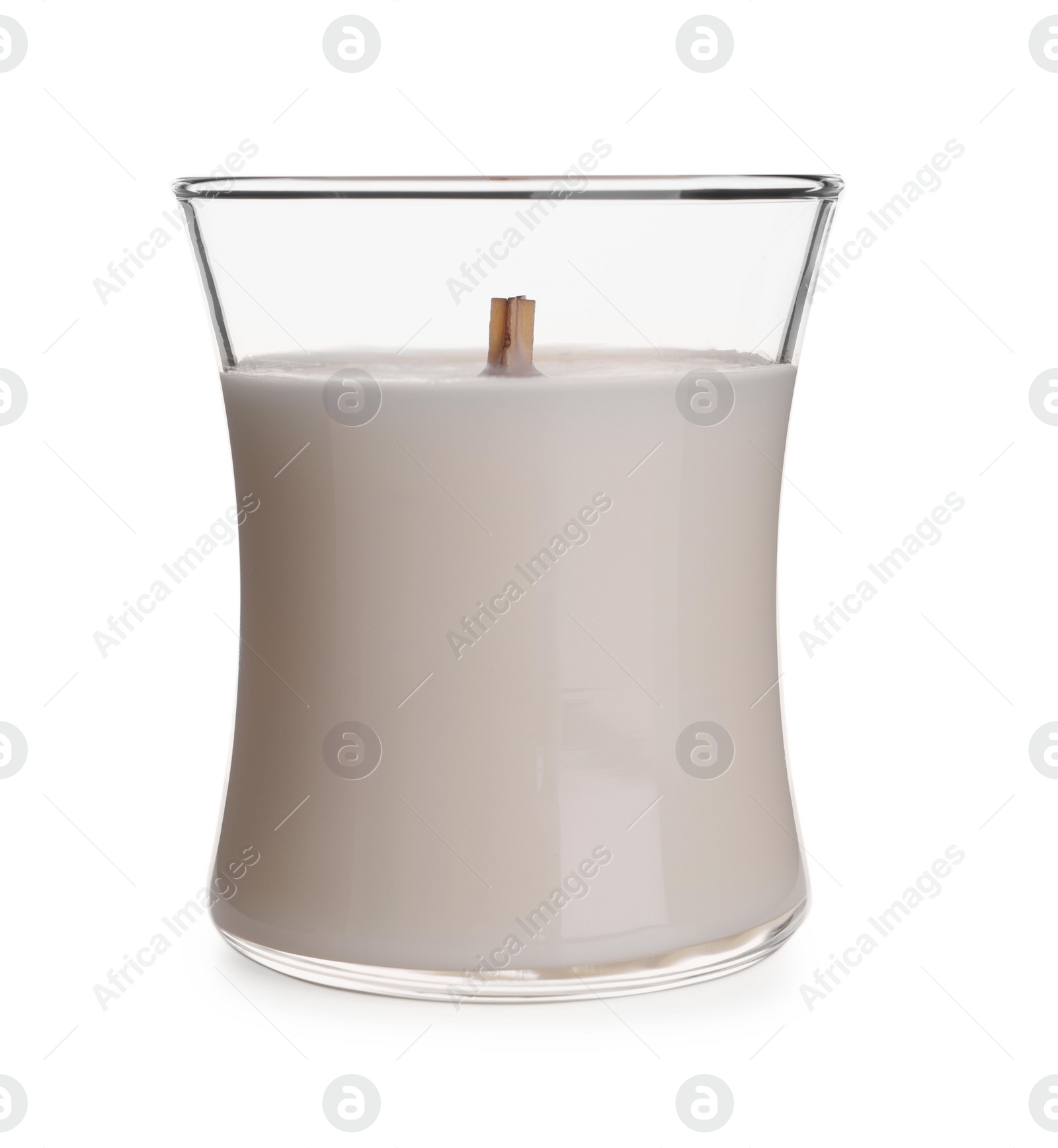 Photo of Aromatic candle in glass holder isolated on white