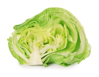 Photo of Half of fresh green iceberg lettuce isolated on white