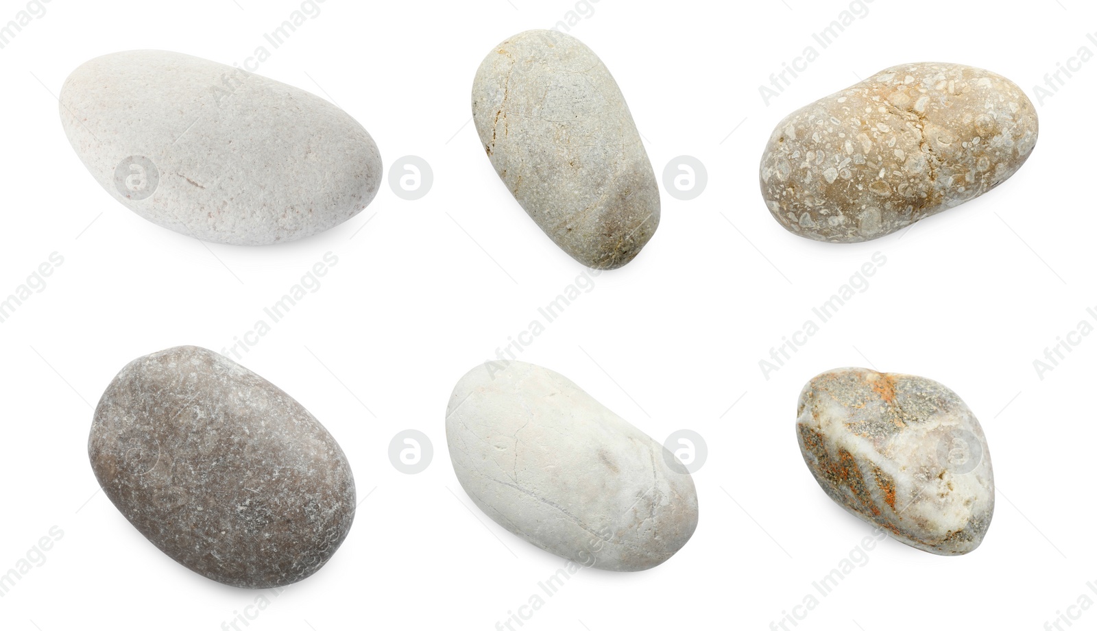 Image of Sea pebbles. Different stones isolated on white, set