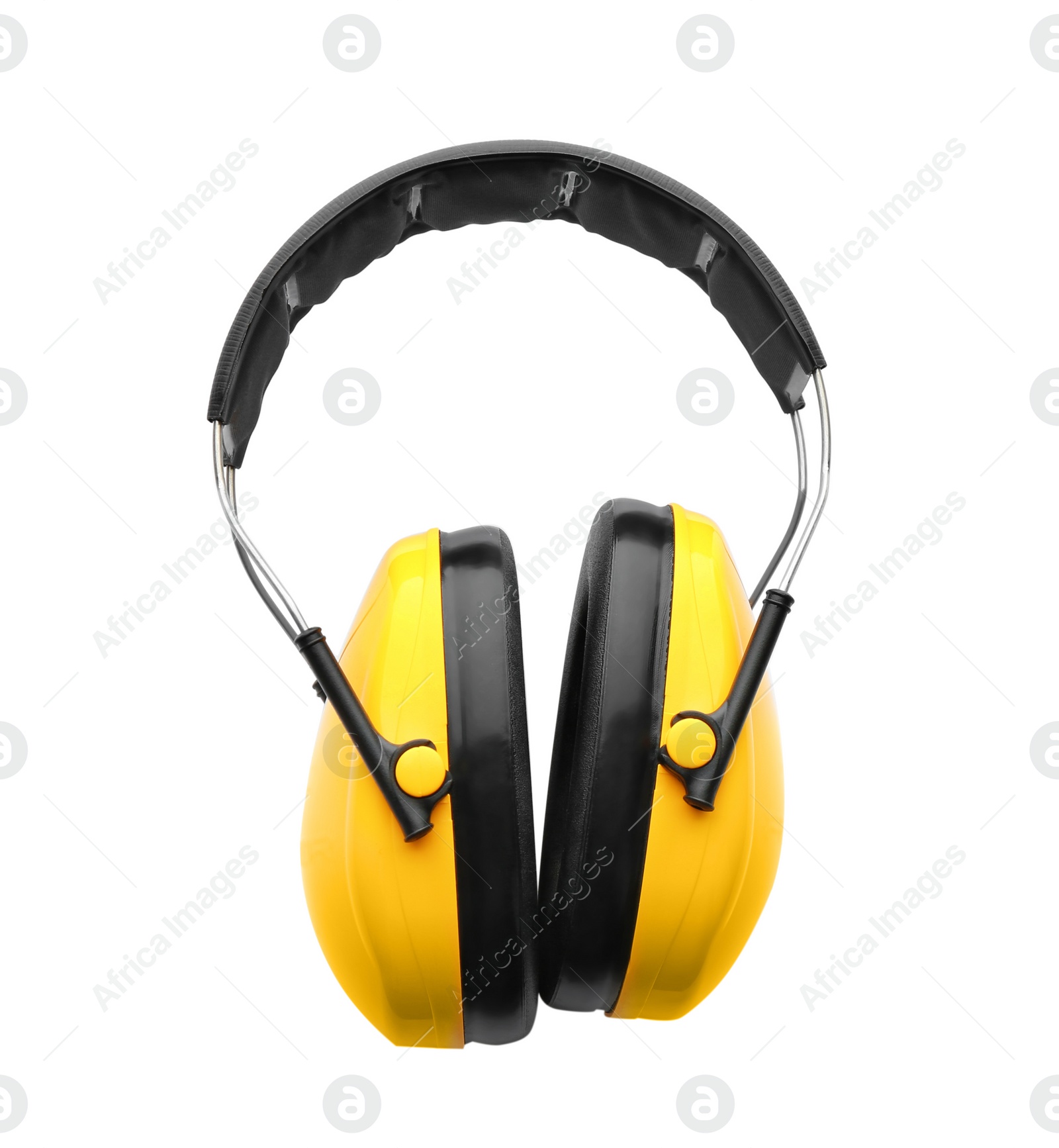 Photo of Protective headphones on white background. Construction tools