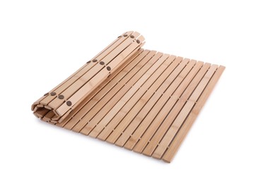 Bamboo rug isolated on white. Bath accessory