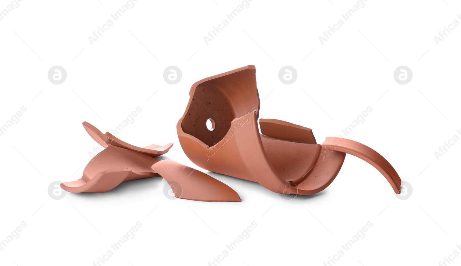 Photo of Broken terracotta flower pot isolated on white