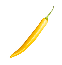 Photo of Ripe yellow hot chili pepper isolated on white