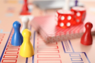 Elements of board game on table, closeup