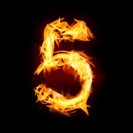 Flaming 5 on black background. Stylized number design